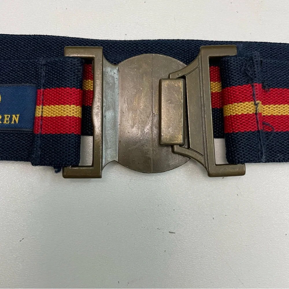 Polo Ralph Lauren Belt Stretchy Elastic Metal Buckle Blue Red Yellow Bronze